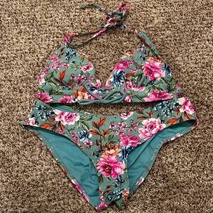 Green flowered two piece bikini!